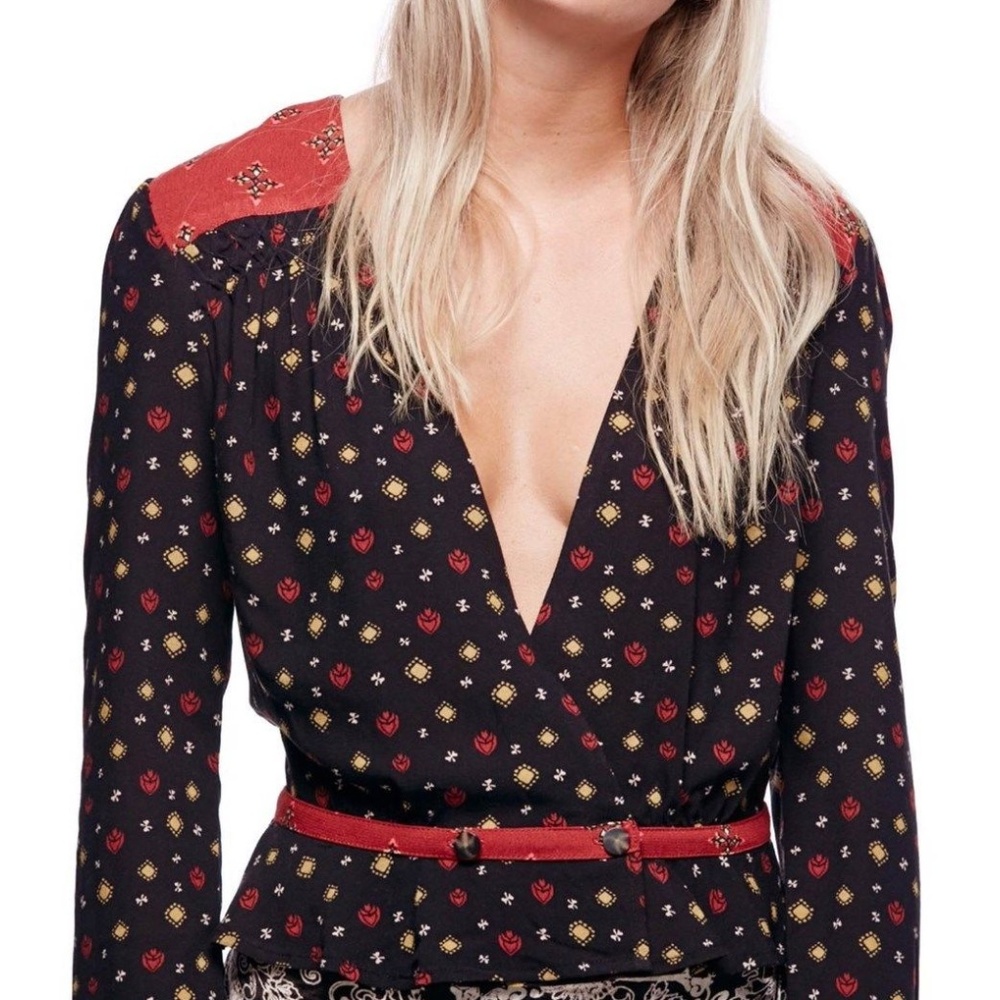 Free People Where We Roam Printed Surplice Top